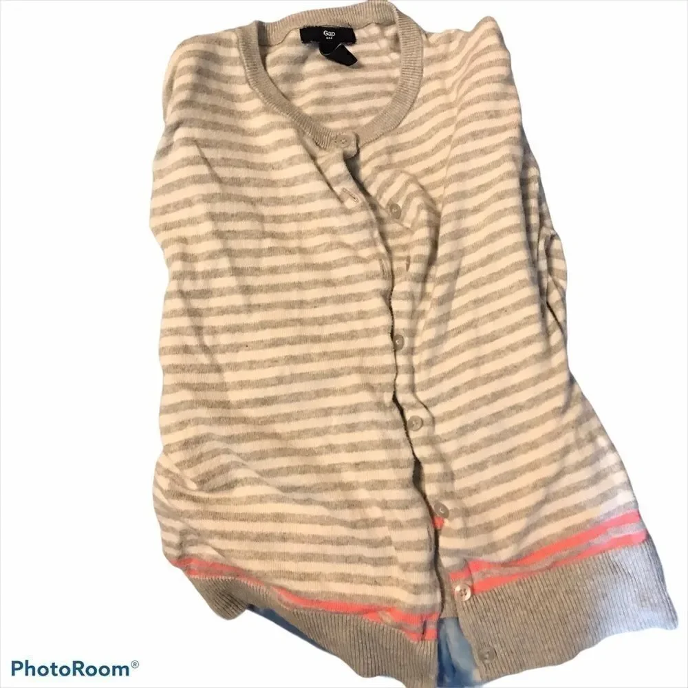 Gap Girls Gray Pink Stripe Cardigan Medium